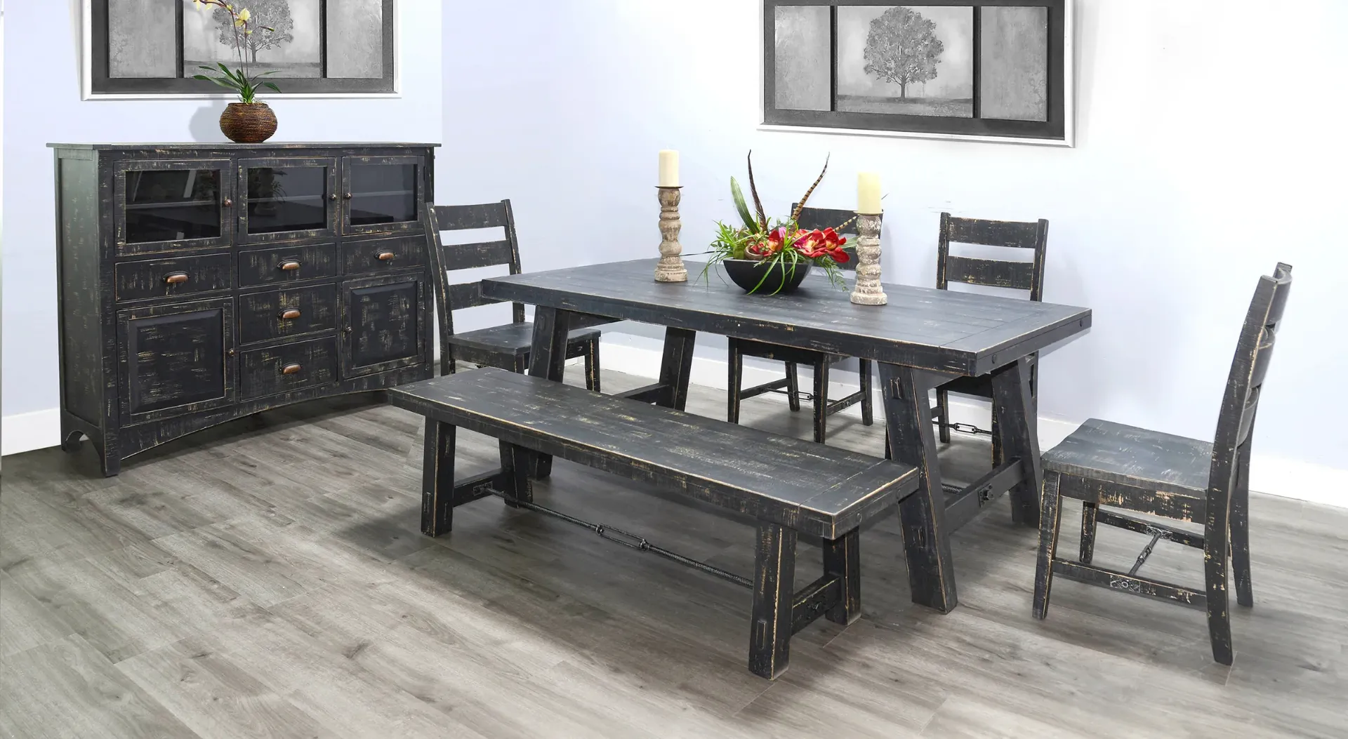 64" Black Sand Bench With Turnbuckle Wood Seat