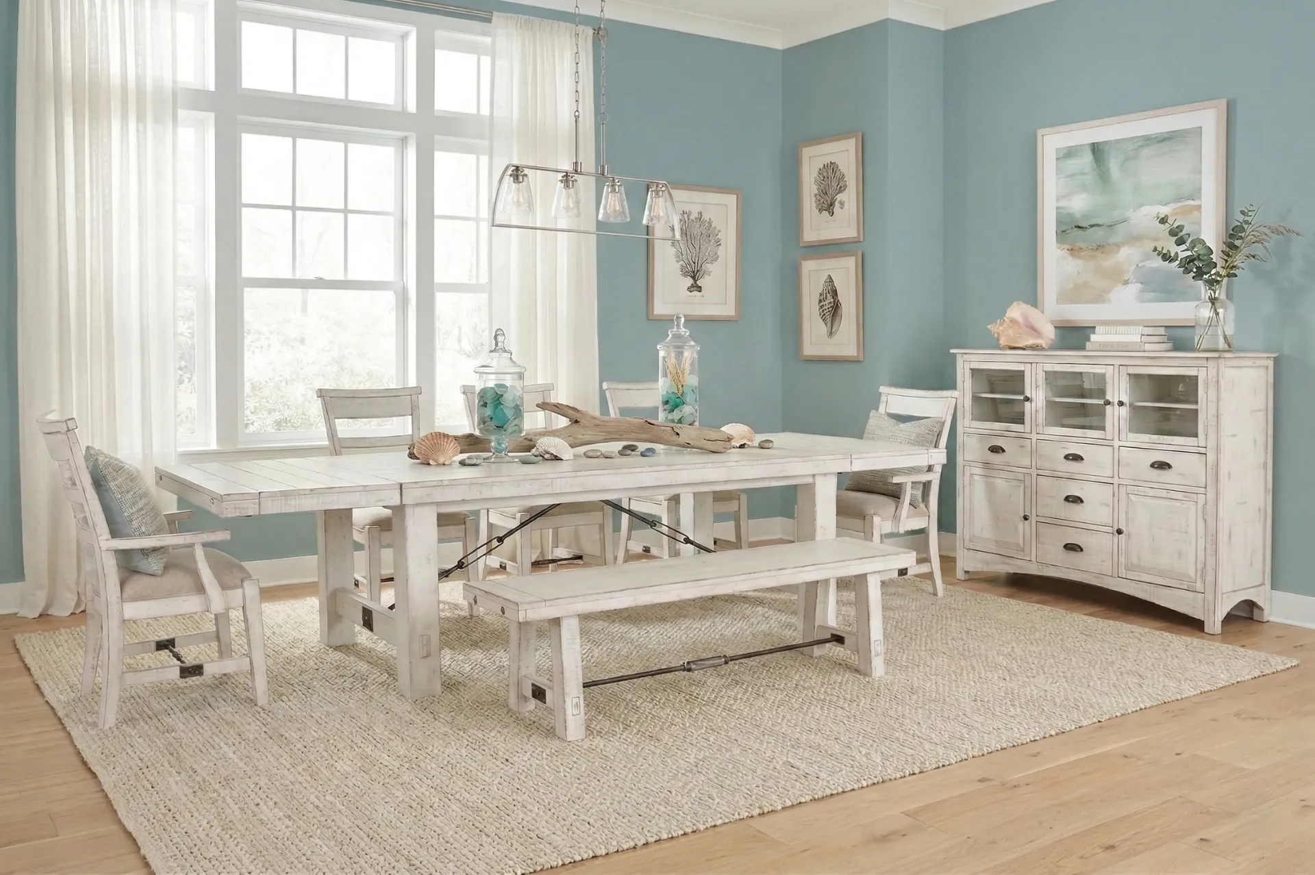Marina 64" White Sand Bench With Turnbuckle Wood Seat