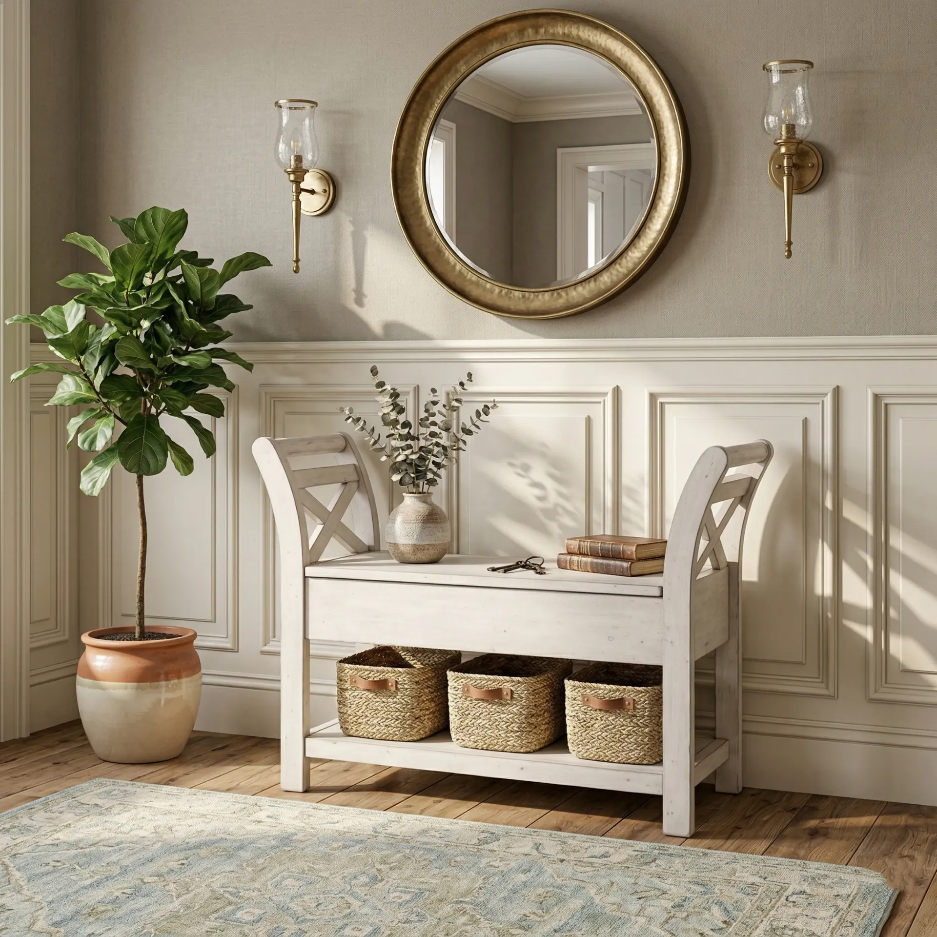 [2075MW] Accent Bench With Storage Wood Seat