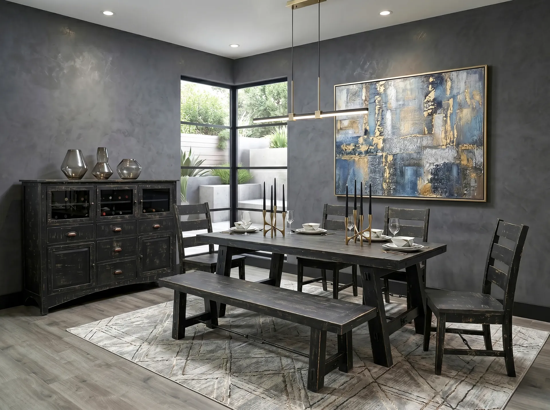 [1367BS] Black Sand Dining Table With Turnbuckle