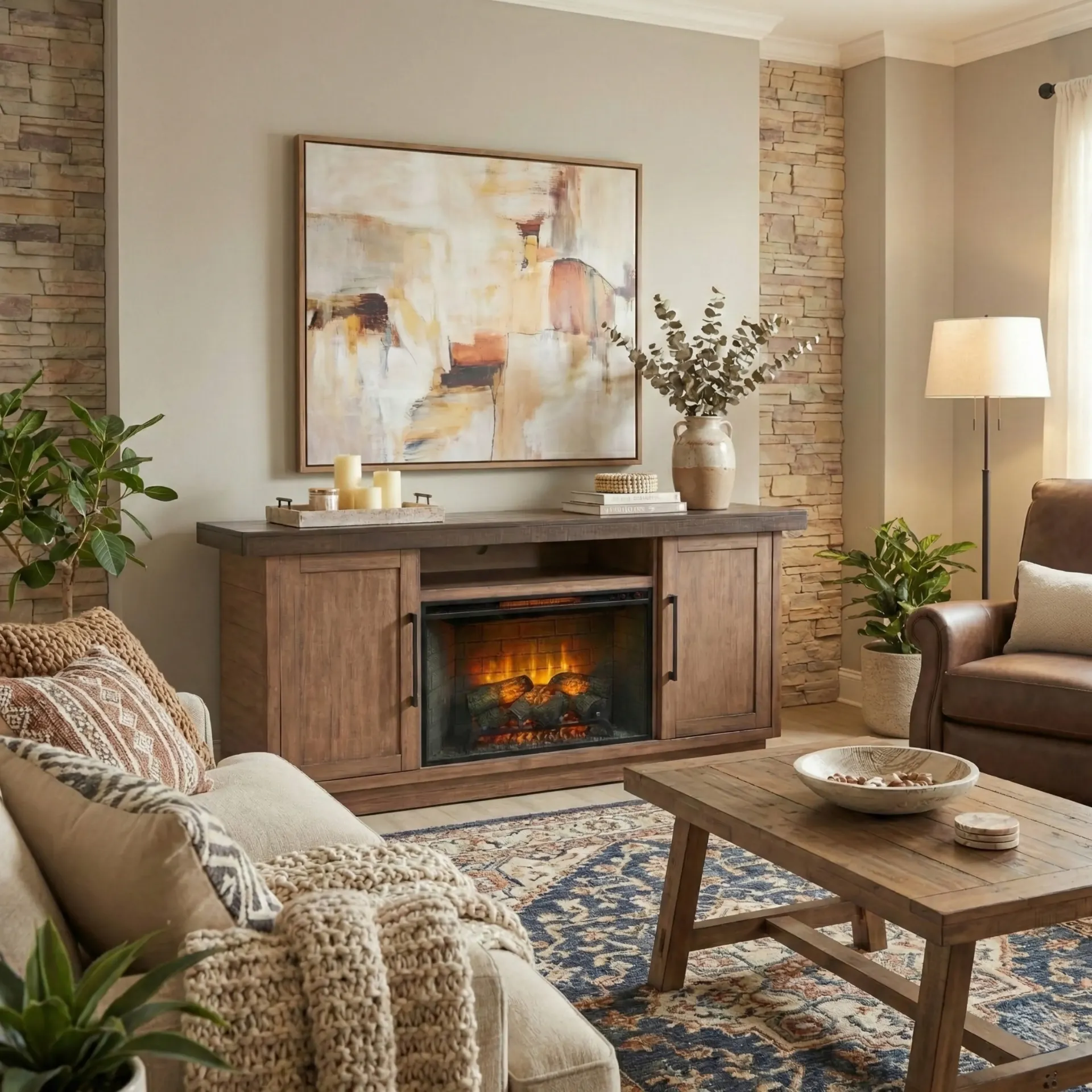 78" Boise Tobacco/Buckskin Media Console With 33" Fireplace Option(3666-FPI)