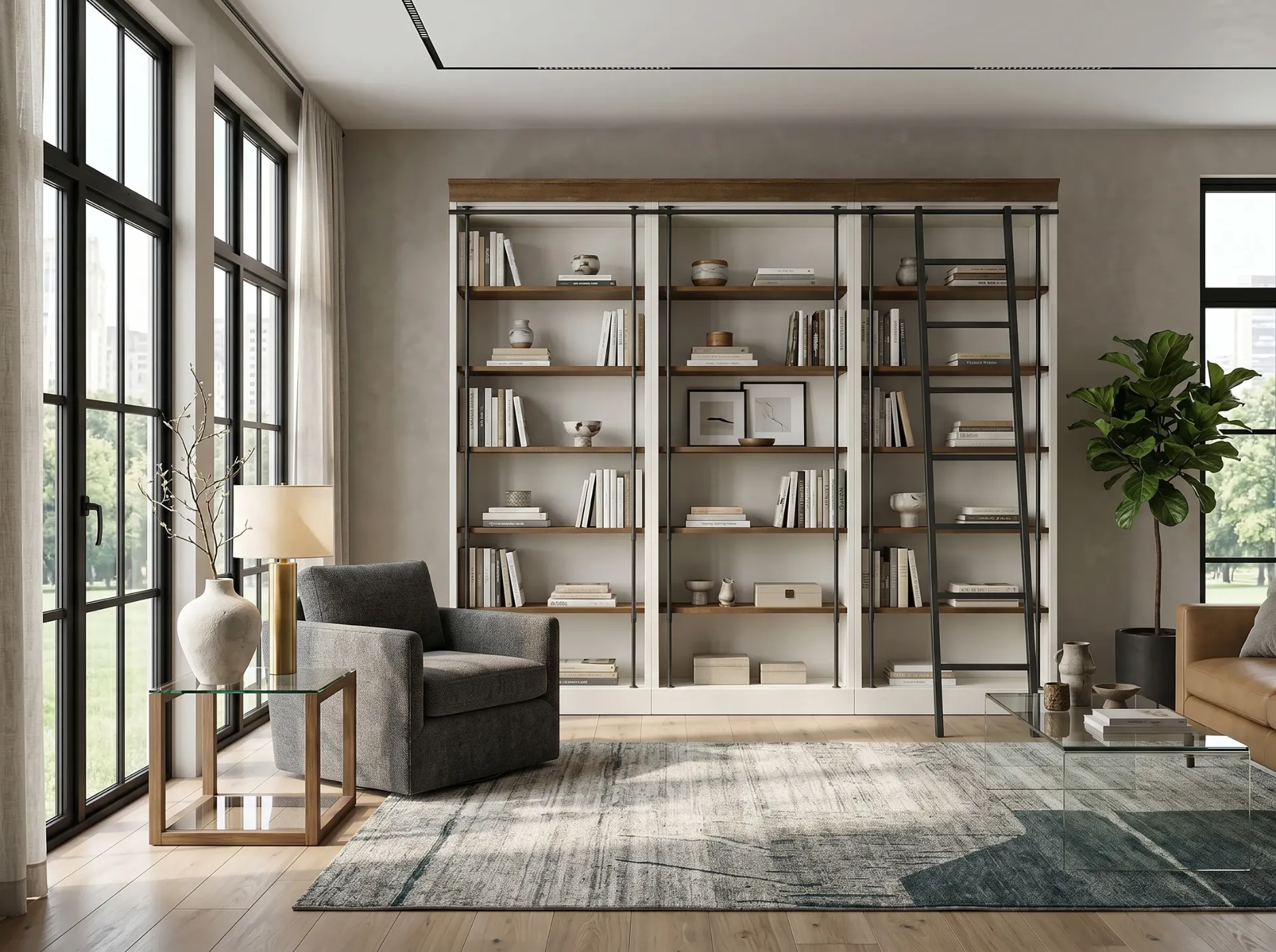 Bookcase With Wood Ladder
