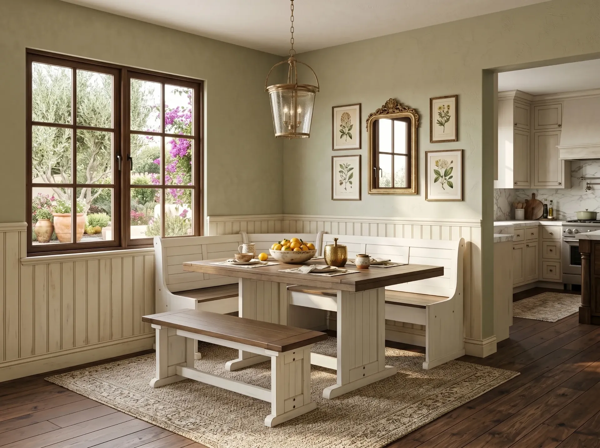 [0113MB] Pasadena Breakfast Nook 4 PC Set in Marble White/Buckskin