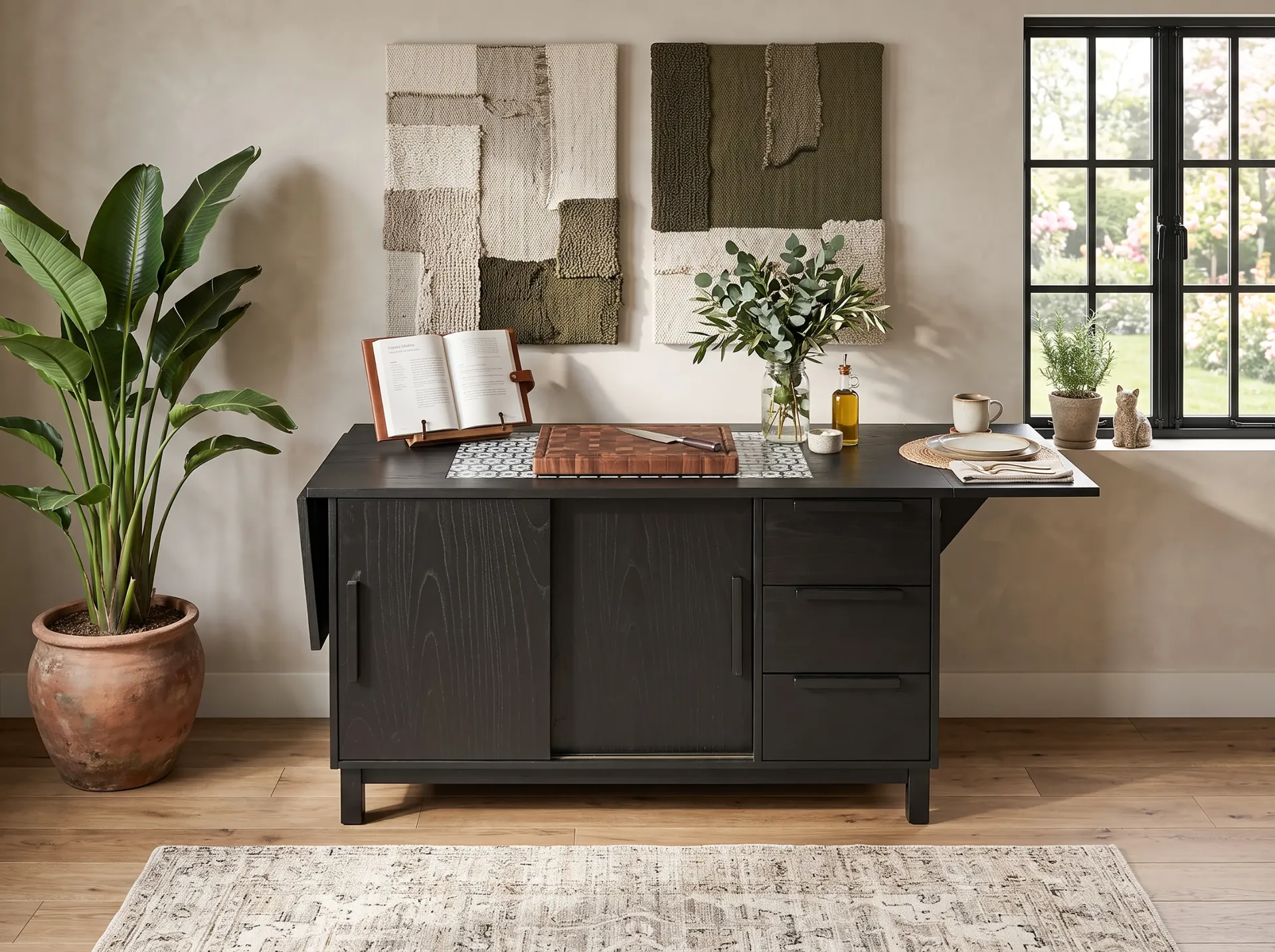 Buffet With Tile Insert On Top With Drop Leaves On End