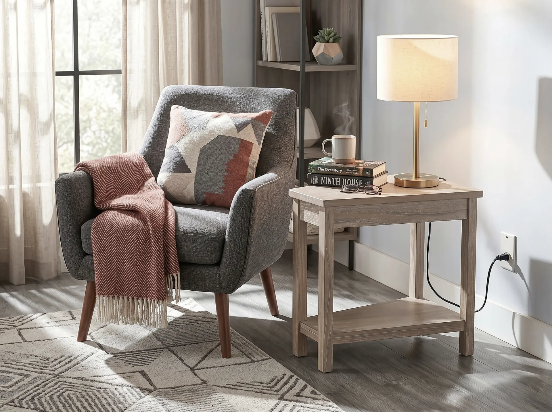 Chair Side Table W/ Power Strip