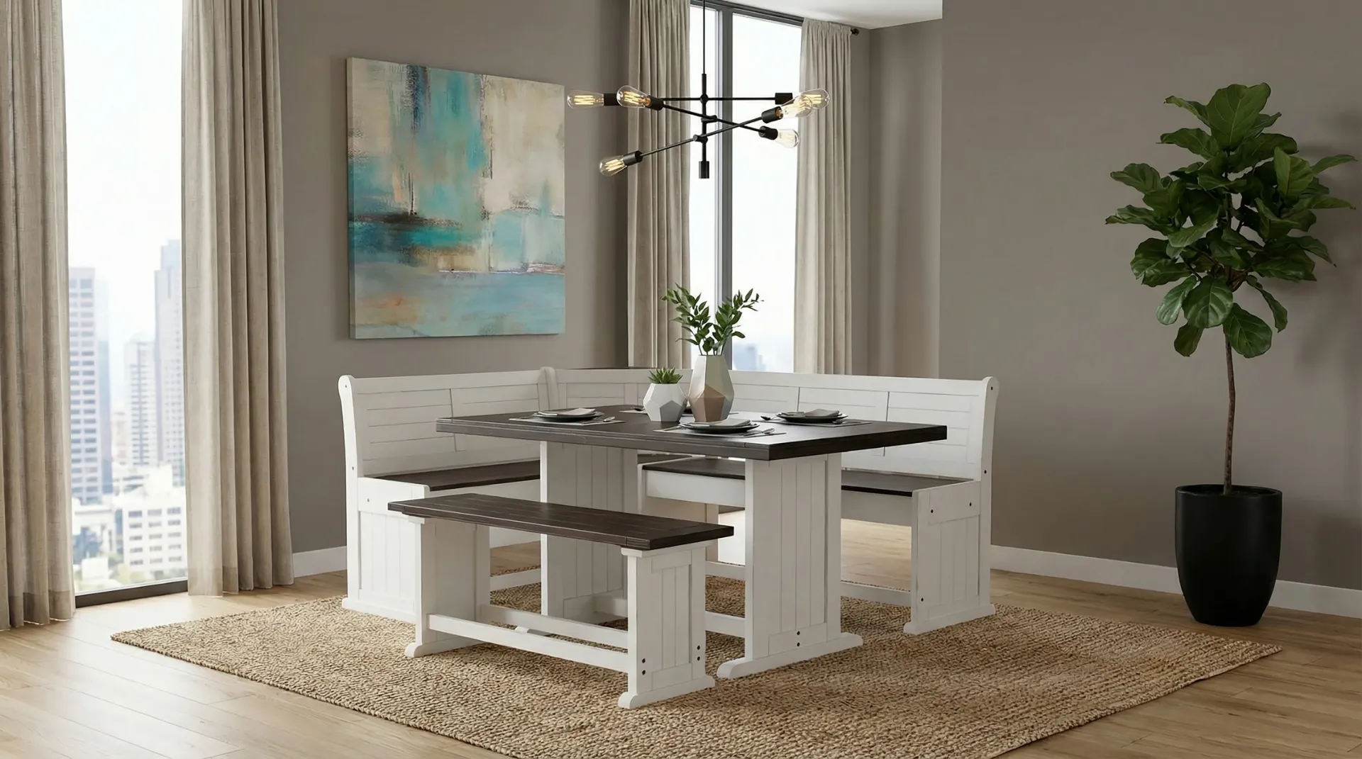[0114EC-BL] Counter Bench/Long & Corner Back Wood Seat