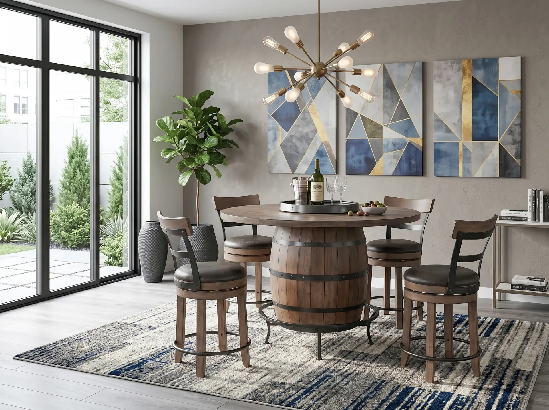 [1038BU] Doe Valley Round Pub Table With Wine Barrel Base