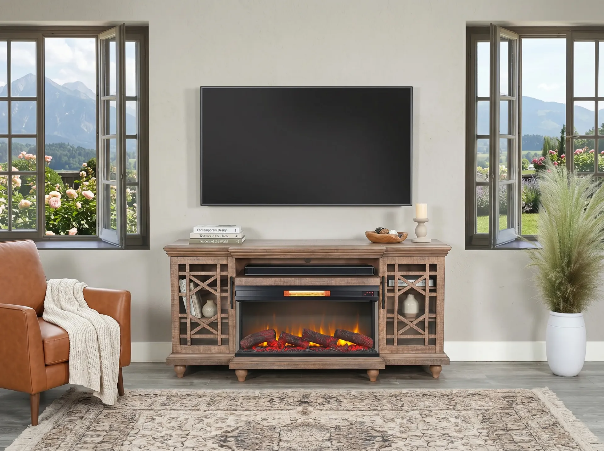 [3687DR] 72" Harper Desert Rock Media Console Only, 36" Pano Insert Required ( 2001B-36P) Sold Separate
