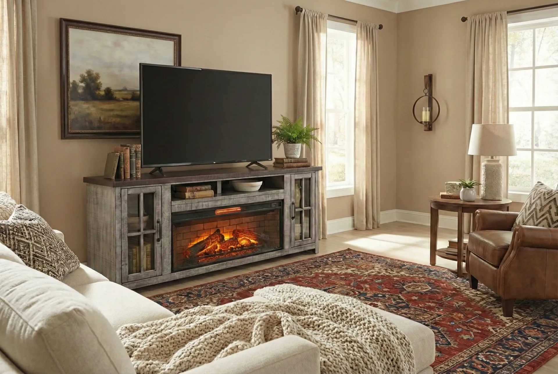 [3662TA-76] 76" Plantation Tobacco/Alpine Gray Media Console With 42" Fireplace Option (3658)