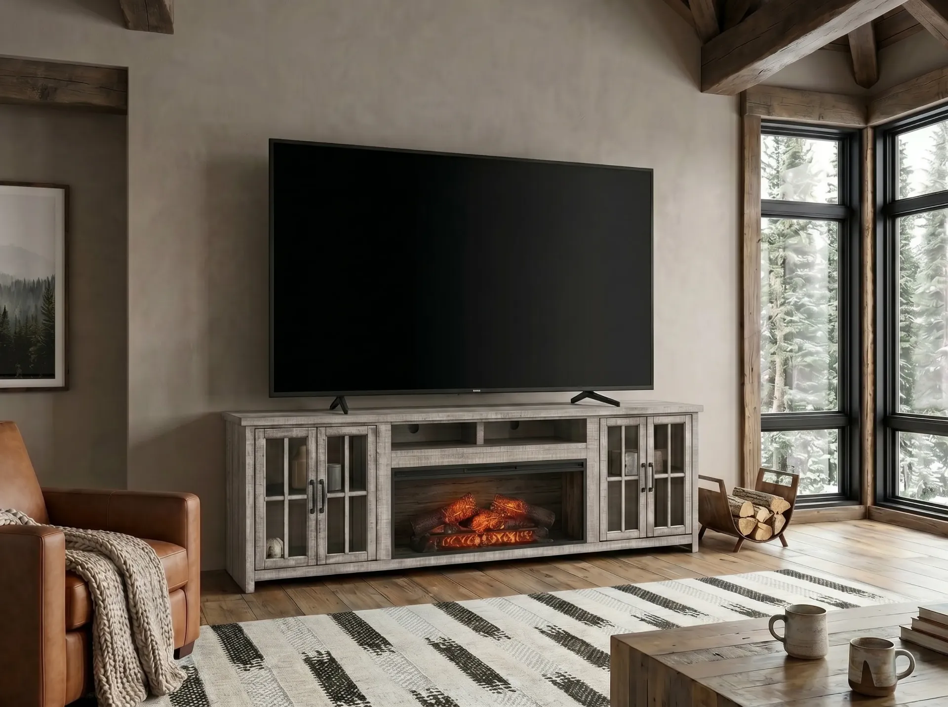 [3662AG-98] 98" Plantation Alpine Gray Media Console With 42" Fireplace Option (3658)