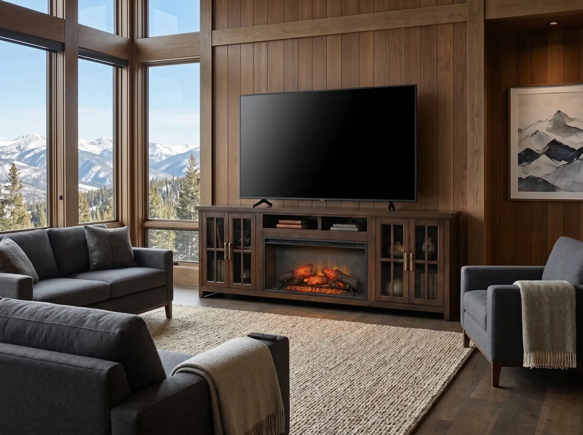 98" Plantation Coffee Bean Media Console With 42" Fireplace Option (3658)