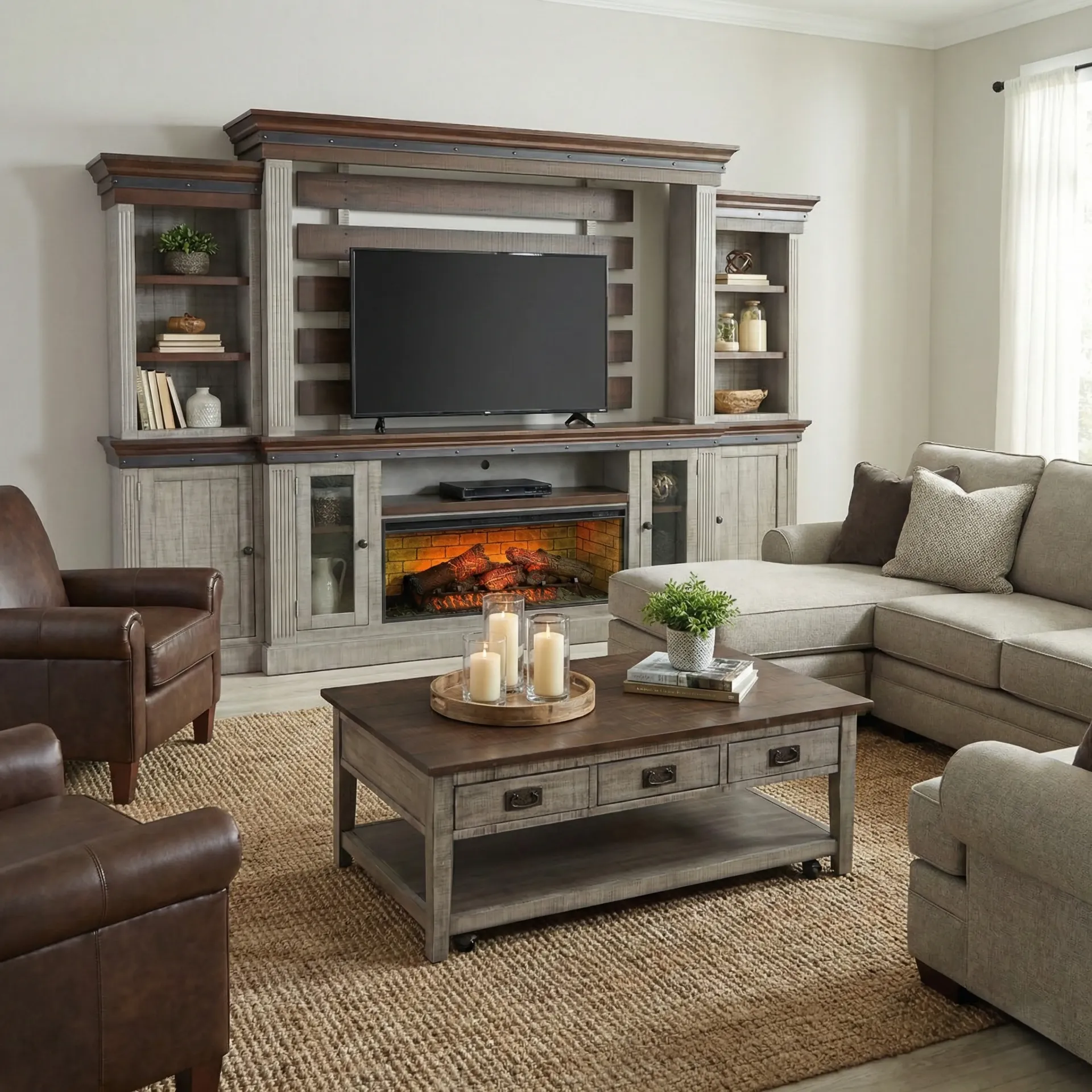 [3649TA-CF] 82" Homestead Media Console With 42"Fireplace Insert Option(3658)