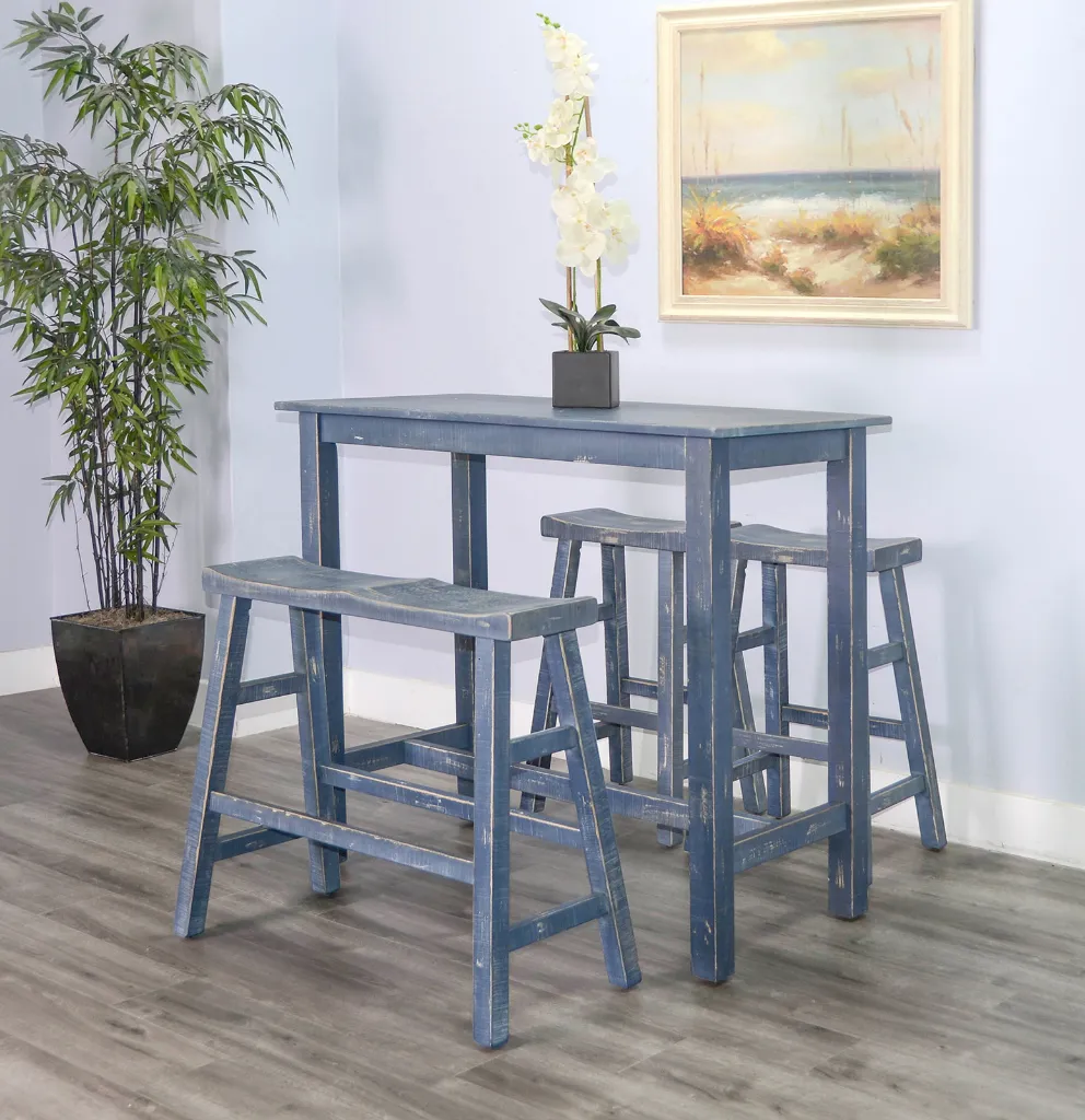 [1671OB-30] Ocean Blue 30"H Bench Wood Seat