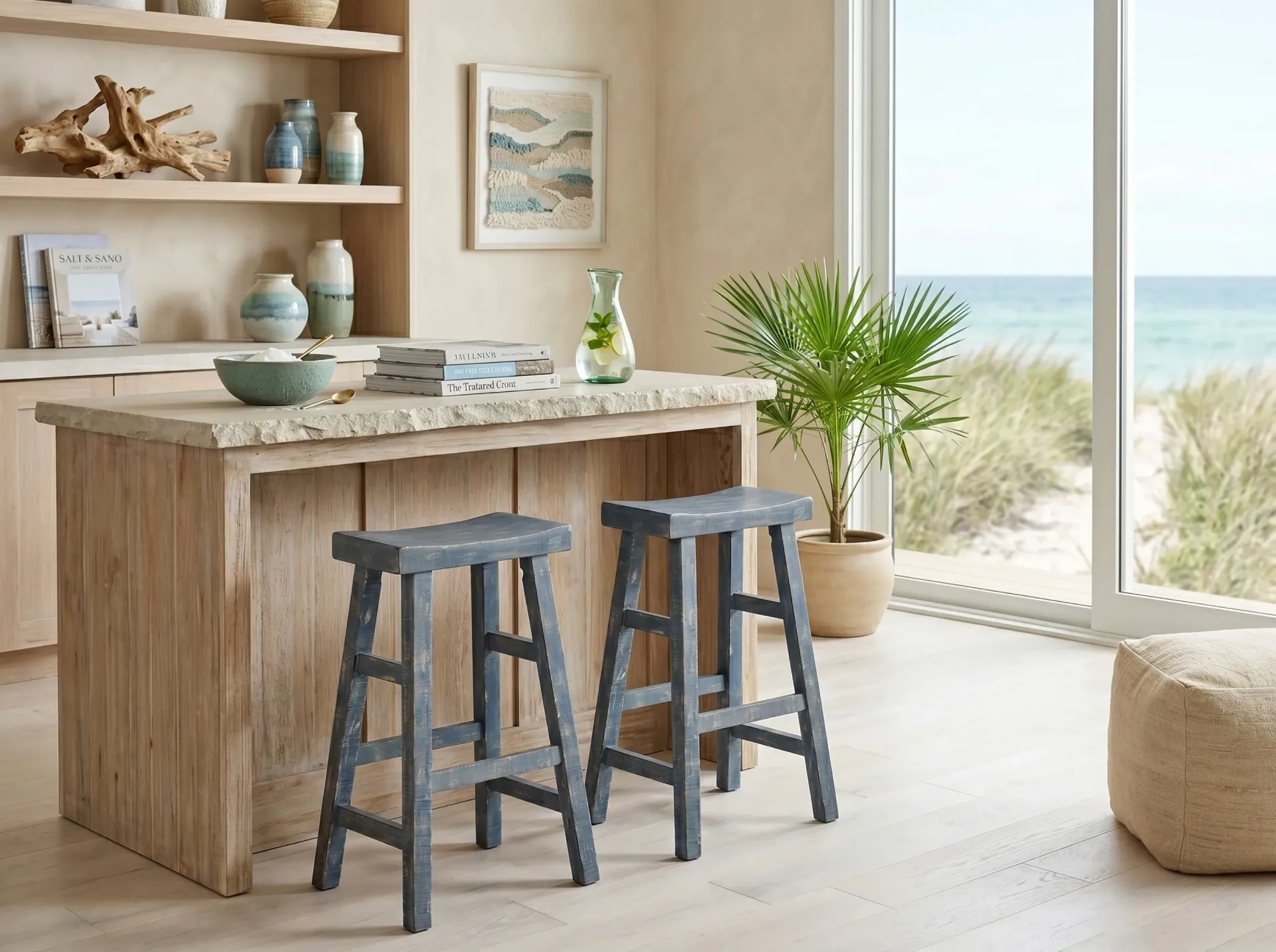 [1768OB-30] Ocean Blue 30"H Saddle Seat Stool Wood Seat