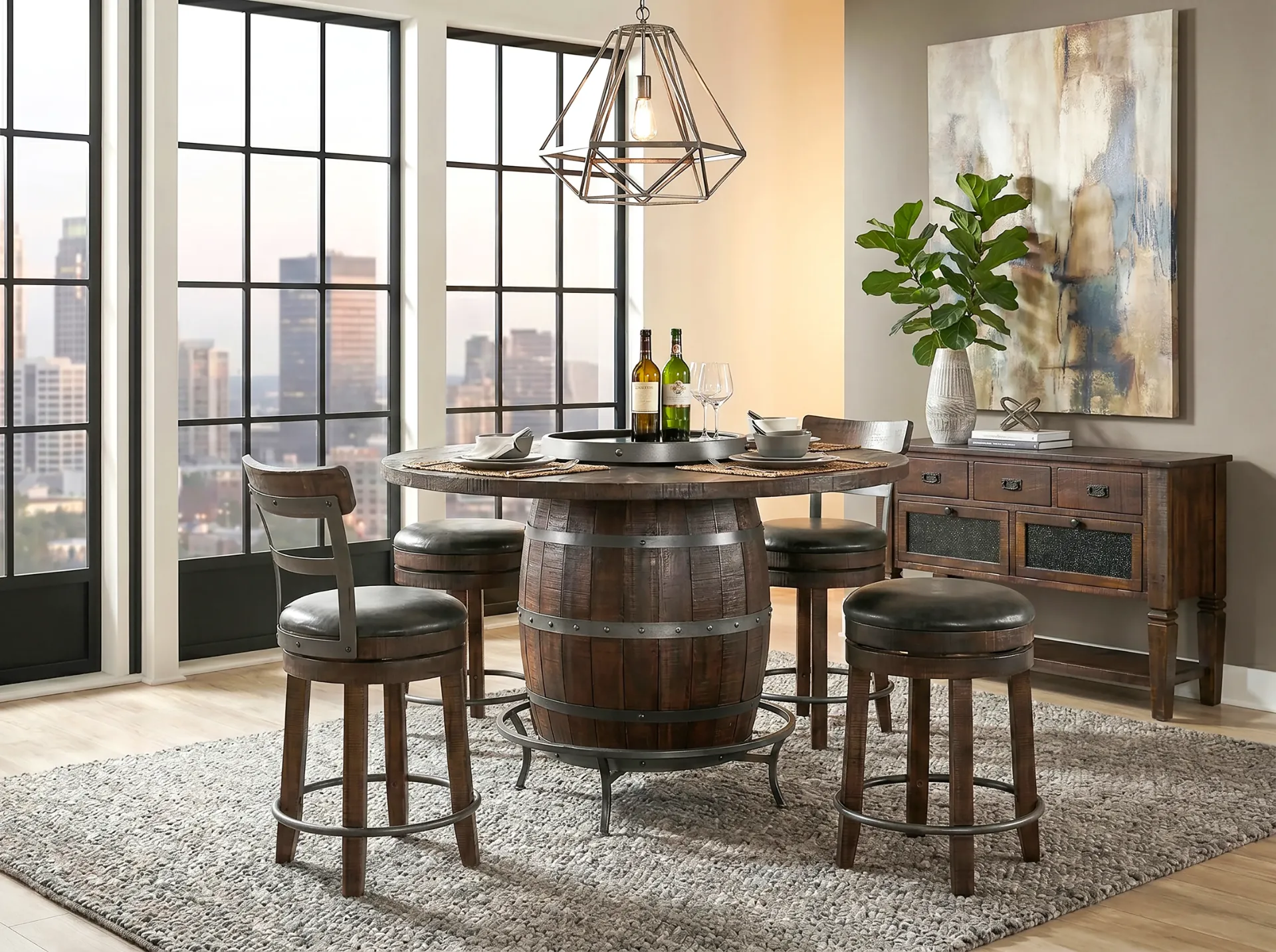 [1038TL2] Round Pub Table With Wine Barrel Base