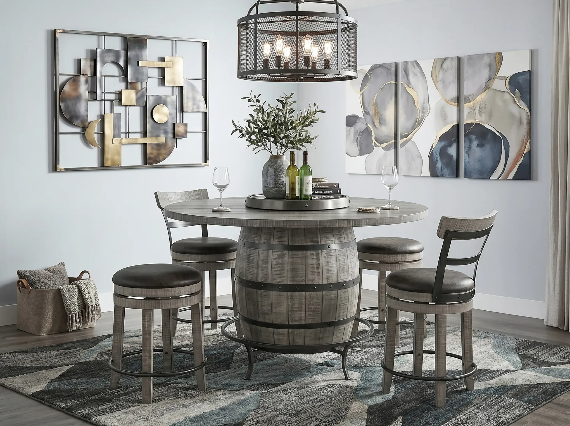 [1038AG] Round Pub Table With Wine Barrel Base