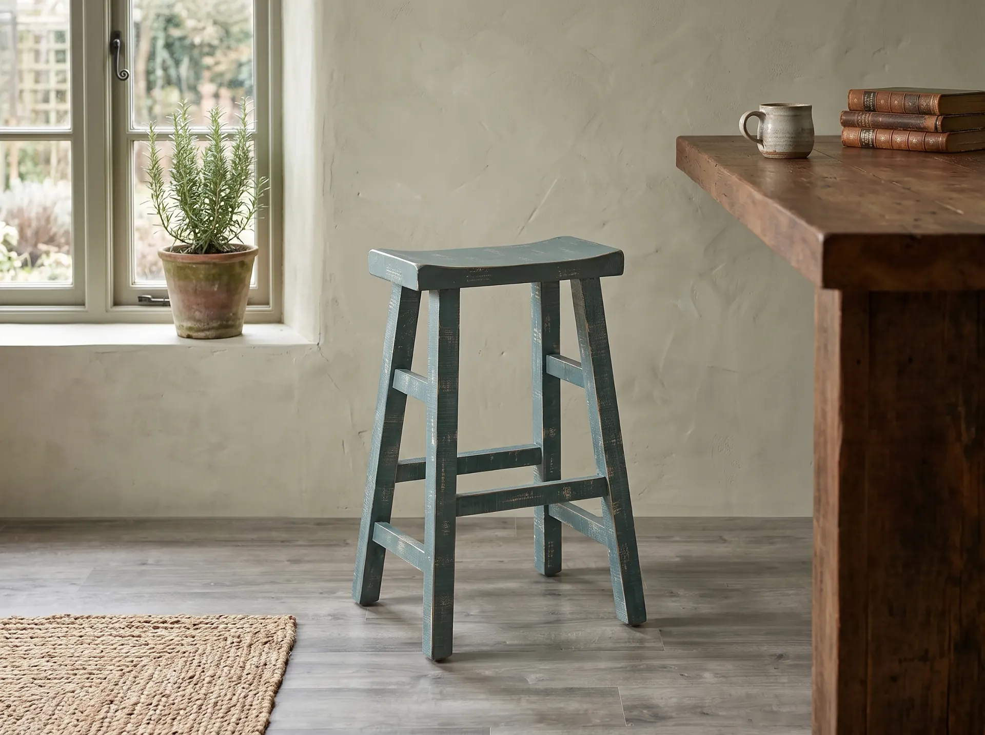 [1768SG-30] Sea Grass 30"H Saddle Seat Stool Wood Seat