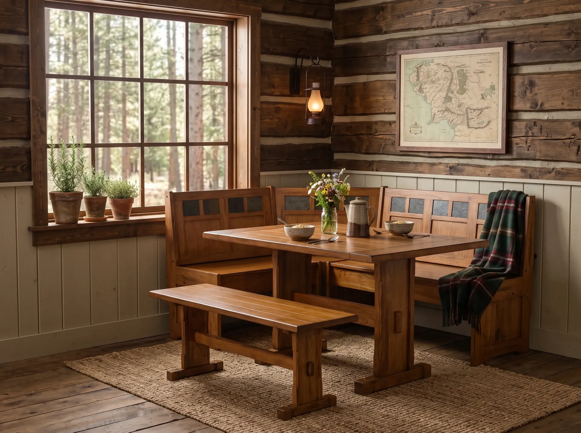 Sedona Breakfast Nook 4 pc Set in Rustic Oak