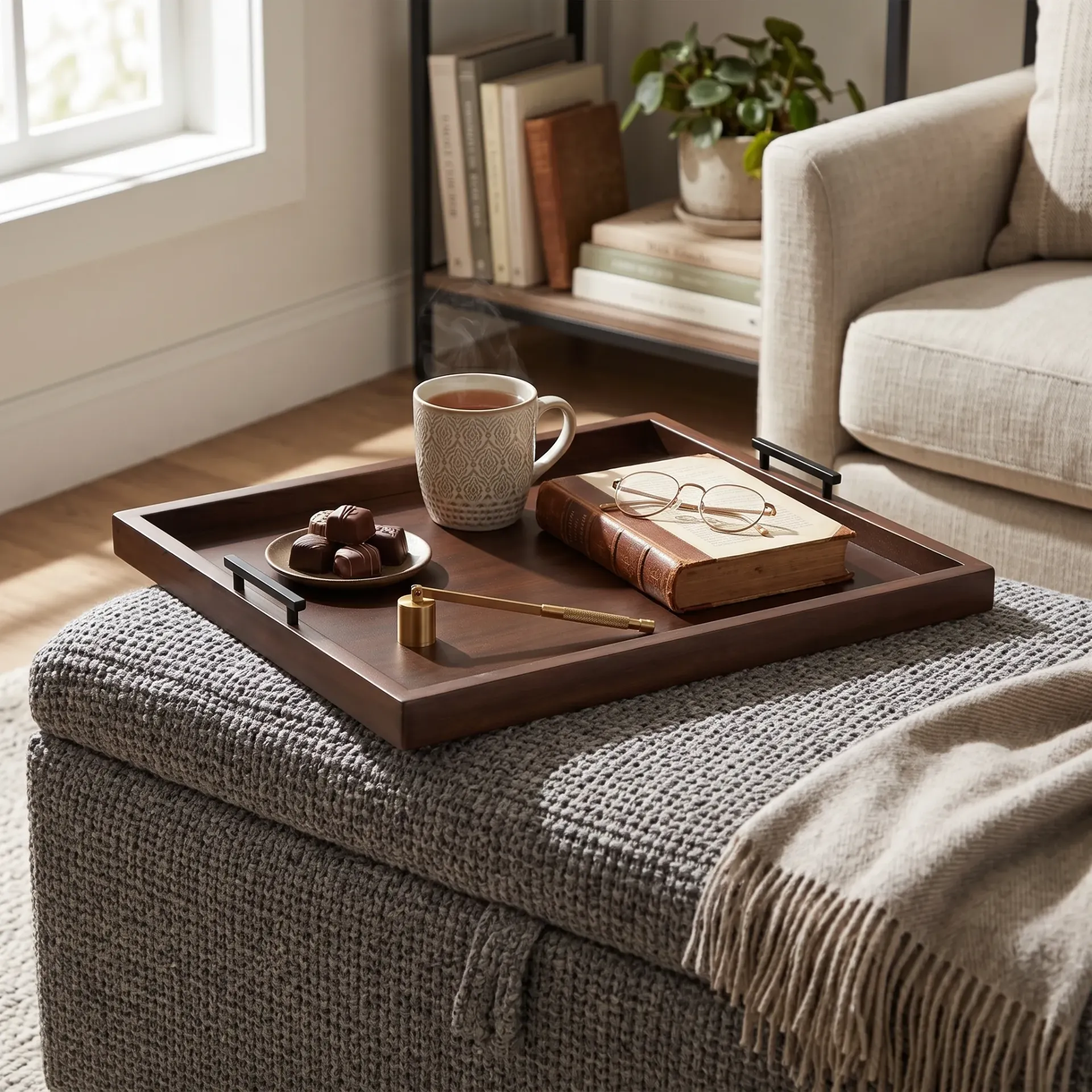 [2152CB] Square Tessa Ottoman Tray