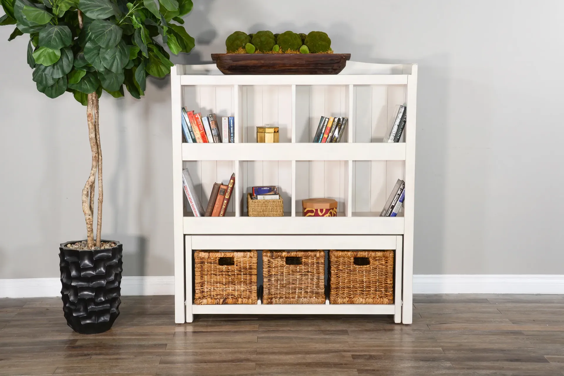 [2993MW] Storage Bookcase With Trundle Bench