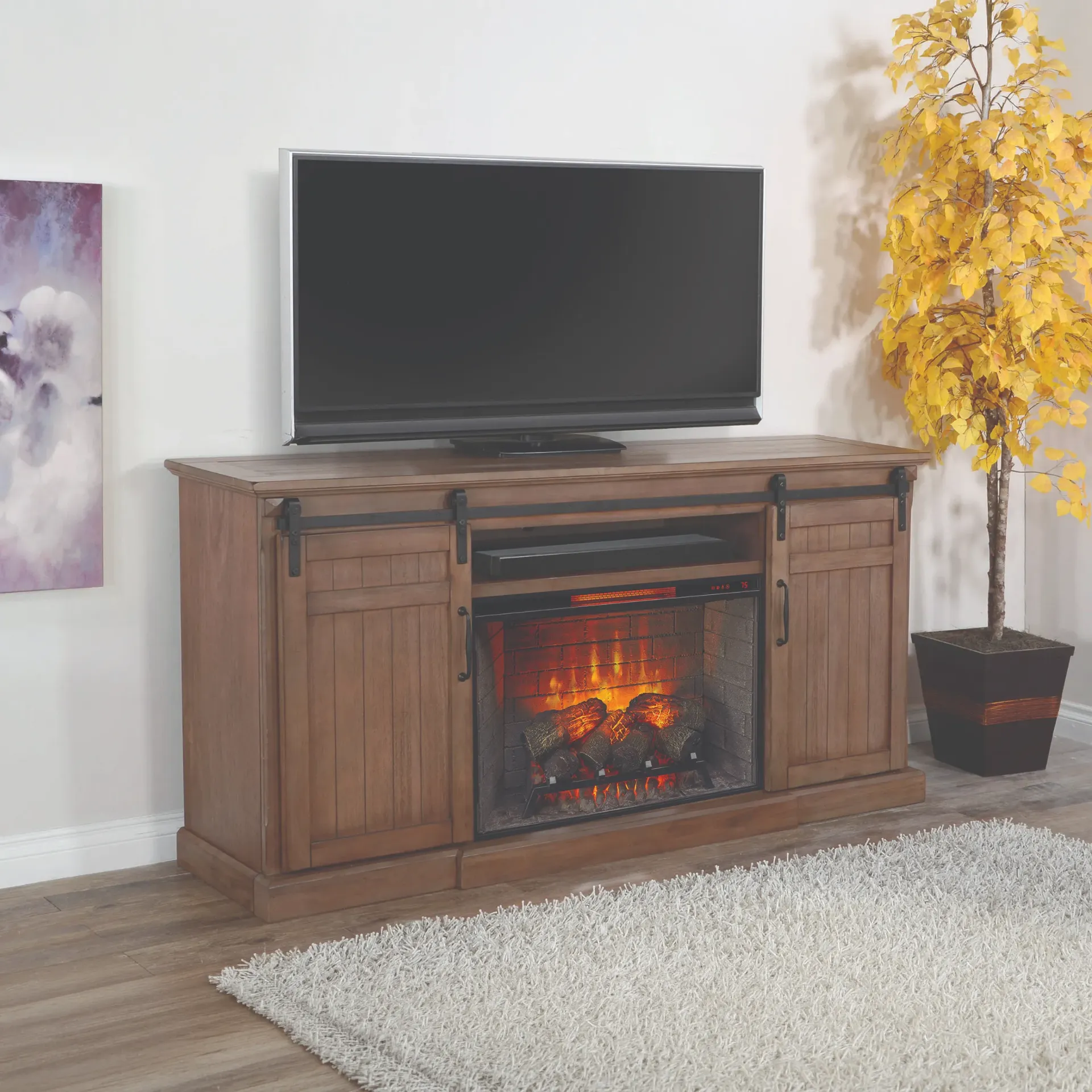 [3648BU-A] TV Console With Fireplace Option (3666) Assembled