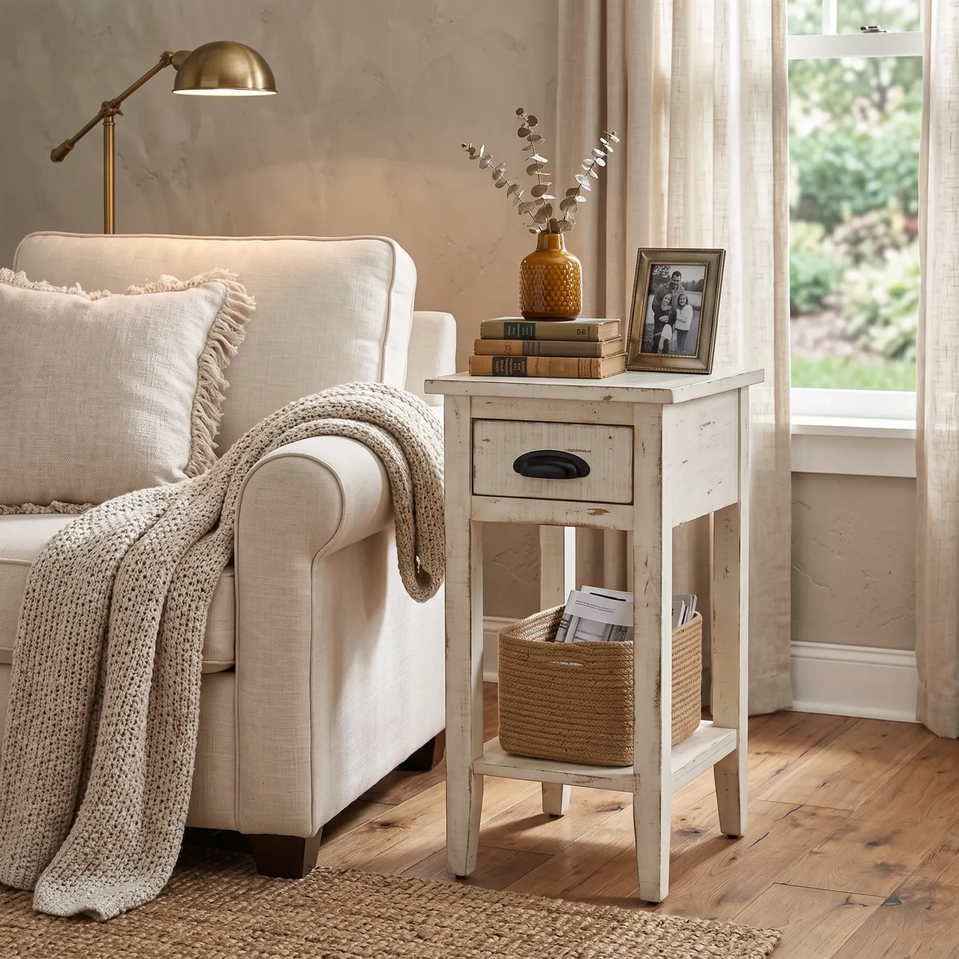 [2077WS] Marina White Sand Chair Side Table