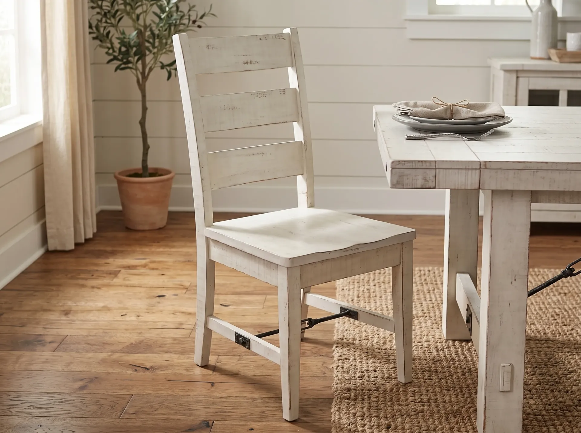 Marina White Sand Ladderback Chair With Turnbuckle Wood Seat