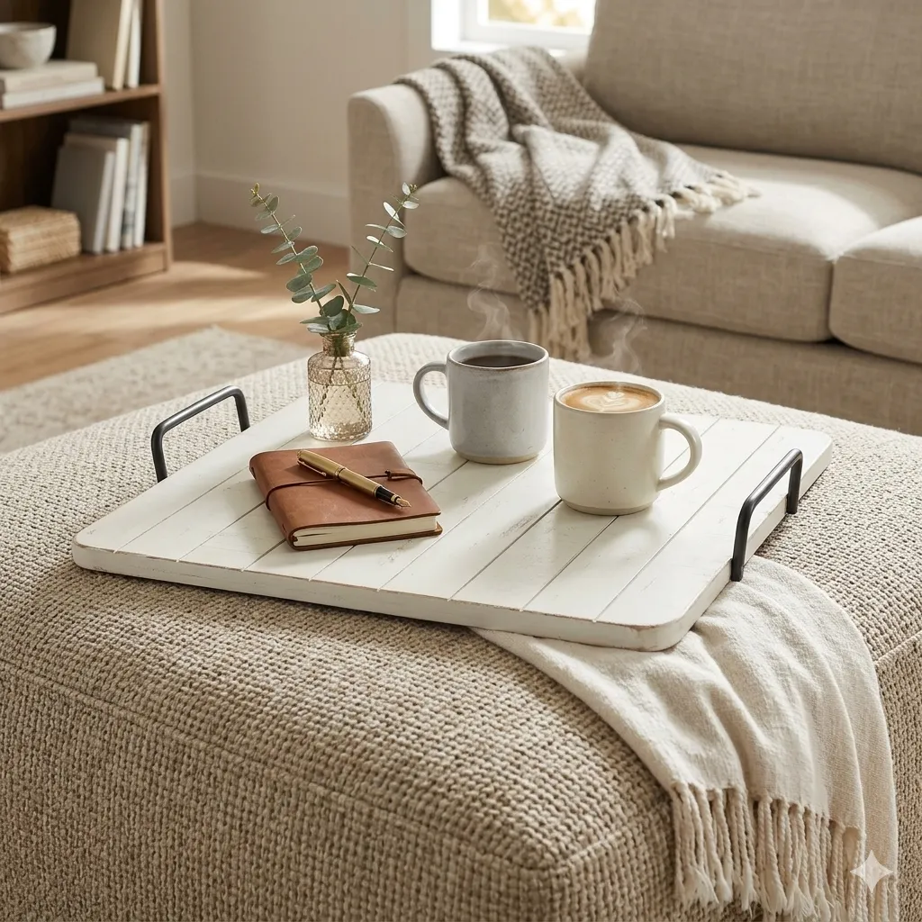 Marina White Sand Ottoman Tray
